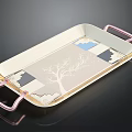 Stylish Decorative Tray with Pink Handles and Tree Geometric Patterns in Beige Blue Gray Tones