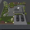 Modern Courtyard Garden Design With Lush Plants Landscape Lights Outdoor Dining Set And Car Parking