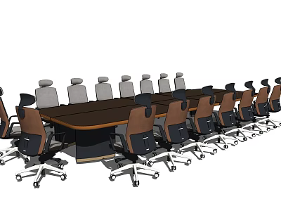 Conference Table with Leather Swivel Chairs in Modern Office Meeting Room Setup 3d model
