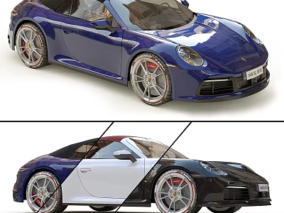 Blue And White Porsche Sports Cars With Stylish Exterior And Alloy Wheels 3d model