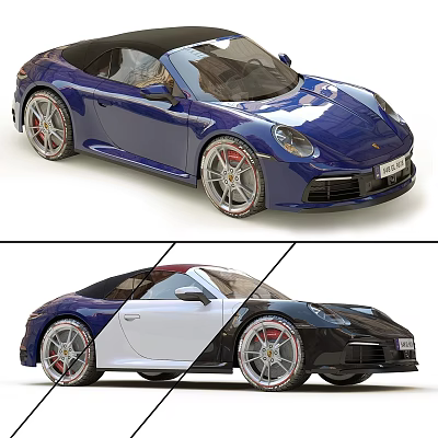 Blue And White Porsche Sports Cars With Stylish Exterior And Alloy Wheels 3d model