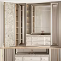 Luxury Bathroom Interior With Marble Vanity Gold Faucet And Large Mirror