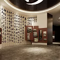 Red Star Themed Exhibition Hall With Calligraphy Works And Historical Photos On
