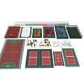 Basketball Court Complex with Multiple Colored Courts Fences and Miniature Figures