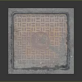 Square Manhole Cover With Patterned Surface Circular Design Worn Texture And Gray Border 3d model