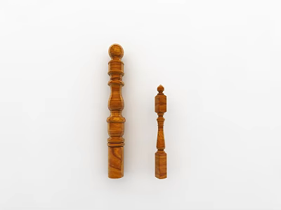 Two Tall And Short Carved Wooden Railing Balusters On White Background 3d model