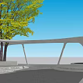 Modern Outdoor Pergola With Curved Roof Design And People Resting Near Green Trees
