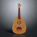 Handcrafted Wooden Lute Musical Instrument Featuring Intricate Carved Floral Patterns And Central Ornament Design