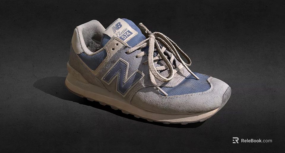 New Balance Retro Gray And Blue Sneakers With Beige Laces White Sole 3d model 