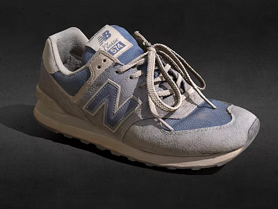 New Balance Retro Gray And Blue Sneakers With Beige Laces White Sole 3d model