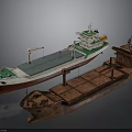 Modern Cargo Ship With Green Superstructure and Rusty Old Brown Vessel as Water Transport