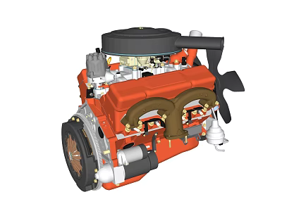 Detailed Orange Automotive Engine With Black Cover Fan And Cylinder Components 3d model