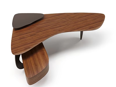 Modern Wooden Office Desk With Unique Curved Design And Attached Tray Surface 3d model