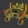 Yellow Mechanical Creature With Multiple Arms Tracked Legs And Complex Structure 3d model
