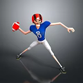 Cartoon American Football Player In Blue Jersey Number 8 With Red Black Helmet Holding Football