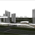Modern Urban Commercial Street with Sleek High Rise Glass Buildings and Busy Roads with Vehicles