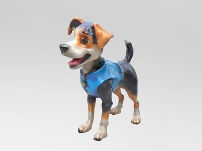 3D Dog Sculpture Wearing Blue Vest Standing Against Gray Background 3d model