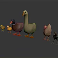 Cartoon Style Farm Animals Including Ducklings Ducks Goose Hen And Bird