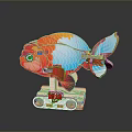 Vibrant Colorful Koi Fish Model With Decorative Base And Red Blue Orange Colors