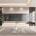 Modern TV Wall Unit Living Room Interior With Cabinets Open Shelves And Green Plants