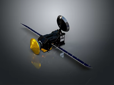Spacecraft with Solar Panels Dish Antenna Black Body and Yellow Component for Space Exploration 3d model