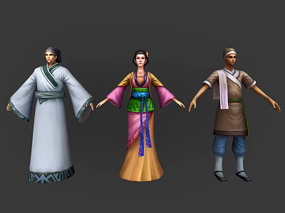 Ancient Chinese Game Movie Characters With Traditional Historical Robes And Dresses 3d model
