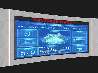 Large Embedded TV with Blue Data Analysis Interface Charts Earth Model and Data Metrics 3d model