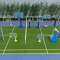 Multiple Types Outdoor Basketball Hoops Sports Equipment With Different Sizes On Green Court