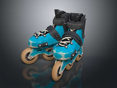 Fashionable Blue Roller Skates With Black Straps White Laces And Yellow Wheels 3d model