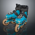 Fashionable Blue Roller Skates With Black Straps White Laces And Yellow Wheels