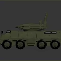 Green Military Tank with Six Wheeled Design and Mounted Weapon Antenna System