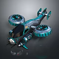 Futuristic Sci Fi Aircraft 3D Model With Blue Green Body Large Propellers And Mechanical Details