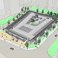 Parking Lot Layout Design With Surrounding Trees And Pedestrian Walkways