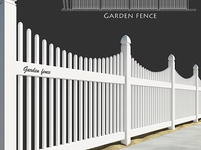 White Modern Outdoor Garden Fence With Picket Design And Decorative Posts 3d model