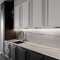 Modern Kitchen Interior Design With White Cabinets Marble Countertop Island And Built In Lighting