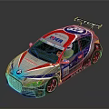 Sporty Racing Car in Red Blue Silver with ZEOS Logo Number 33 and Rear Spoiler