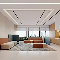 Modern Break Room Interior Design With Comfortable Sofas Area Rug Windows And Cabinetry