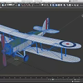 Vintage Biplane Fighter Model with Green Body Red Propeller and Wing Roundels