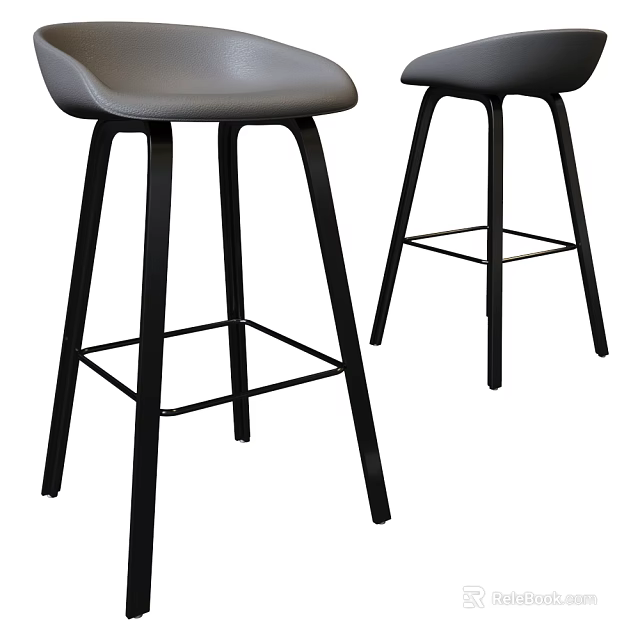 Modern Bar Stools With Gray Seat And Black Metal Frame Design 3d model 
