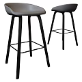Modern Bar Stools With Gray Seat And Black Metal Frame Design
