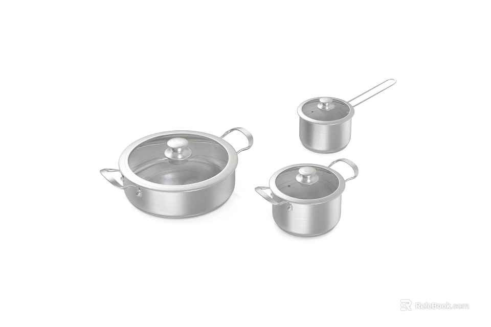 Stainless Steel Kitchen Cookware Set Three Piece With Lids Appliances 3d model 