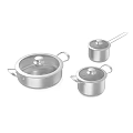 Stainless Steel Kitchen Cookware Set Three Piece With Lids Appliances 3d model