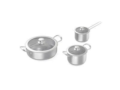 Stainless Steel Kitchen Cookware Set Three Piece With Lids Appliances 3d model