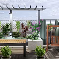 Cozy Roof Garden Design With Wooden Deck Pergola Swing Chair And Lush Green Plants