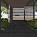 Modern Outdoor Courtyard With Lush Greenery Trees Stone Path And Seating