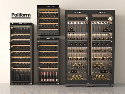 Poliform Modern Wine Coolers With Glass Doors And Multiple Wine Bottle Storage Shelves 3d model