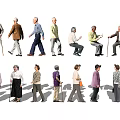 Elderly People Showing Different Activities With Walking Sticks And Casual Clothing