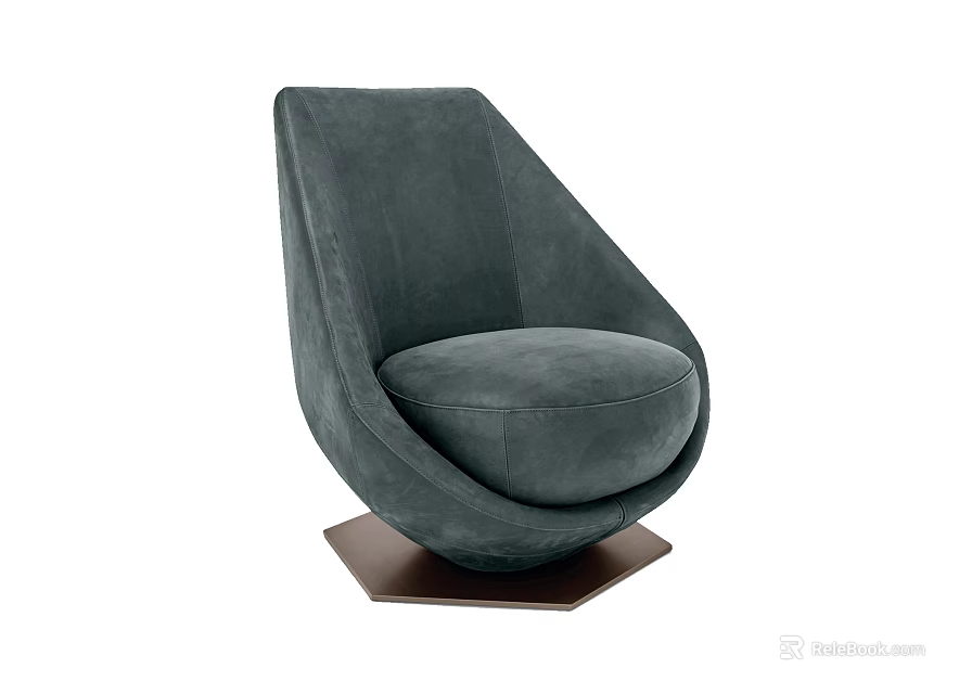 Modern Dark Gray Single Sofa with Plush Fabric and Hexagonal Wooden Base 3d model
