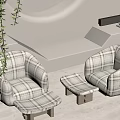 Plaid Pattern Single Sofa With Ottoman In Modern Minimalist Living Room Design