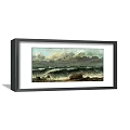 Seascape Landscape Painting With Rolling Ocean Waves Dark Stormy Clouds And Beach Driftwood